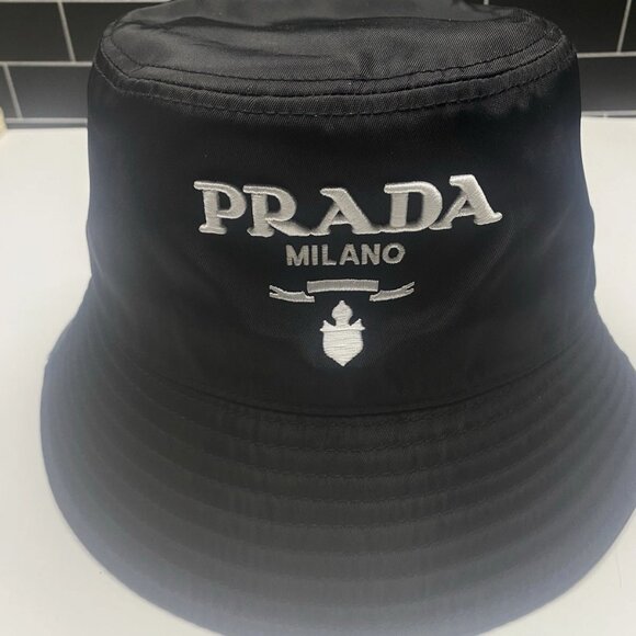 PRADA Black Drill Bucket Hat Milano Logo Embroidered - Picture 4 of 7